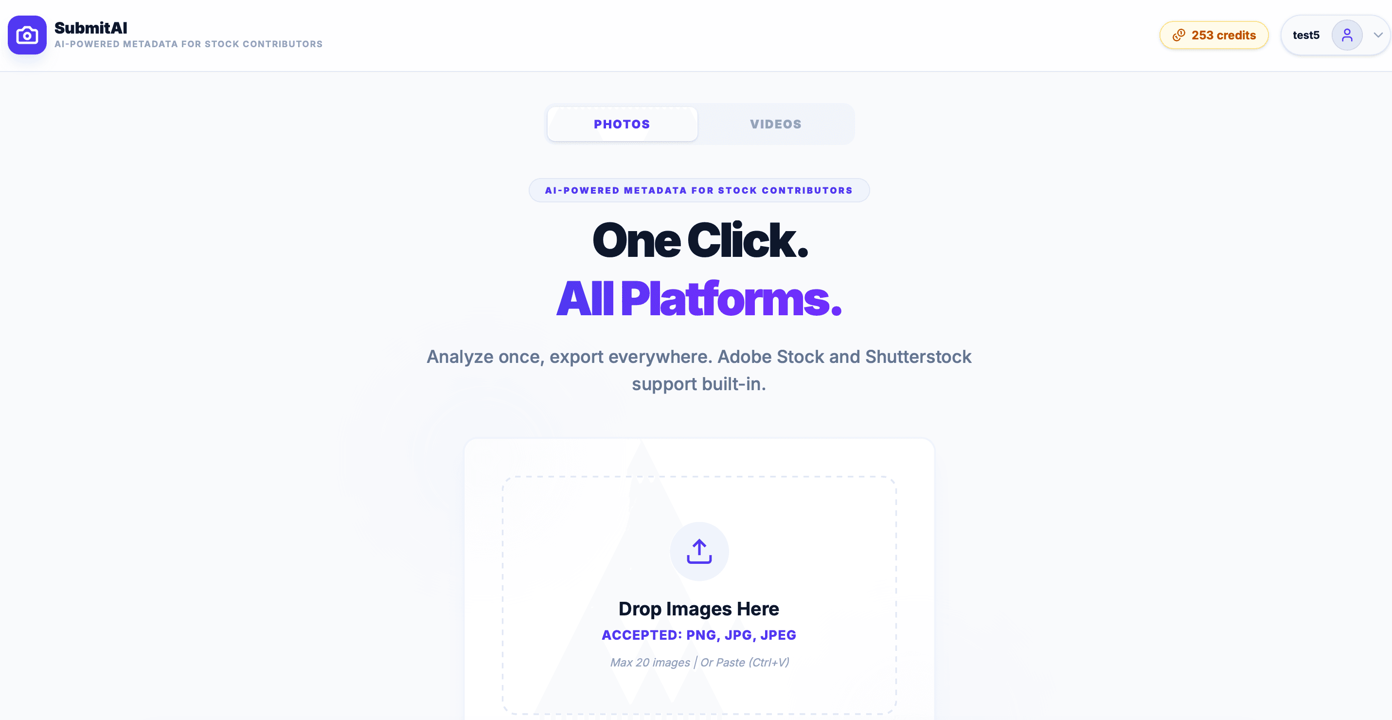 SubmitAI dashboard showing upload zone